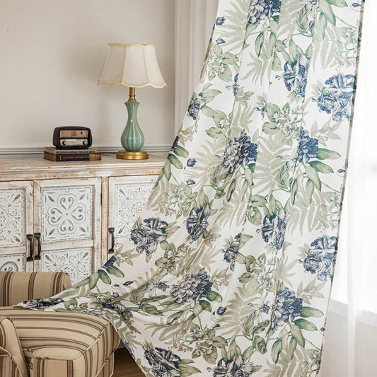 Cottage Style Floral & Leaf Curtain - Green & Gray - 52"W x 108"L - image 0