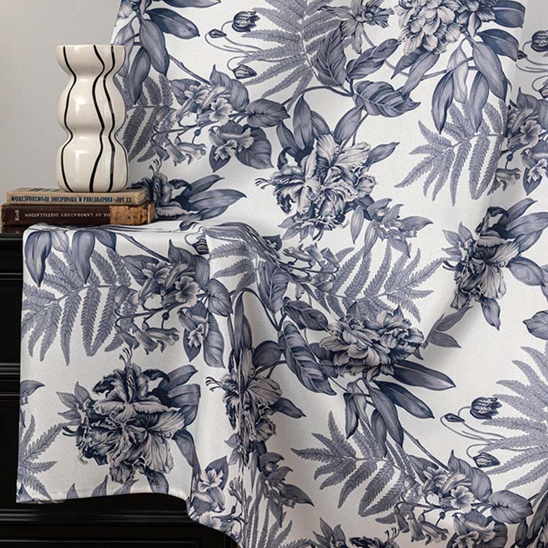 Cottage Style Floral & Leaf Curtain - Dark Gray - 52"W x 108"L - image 4