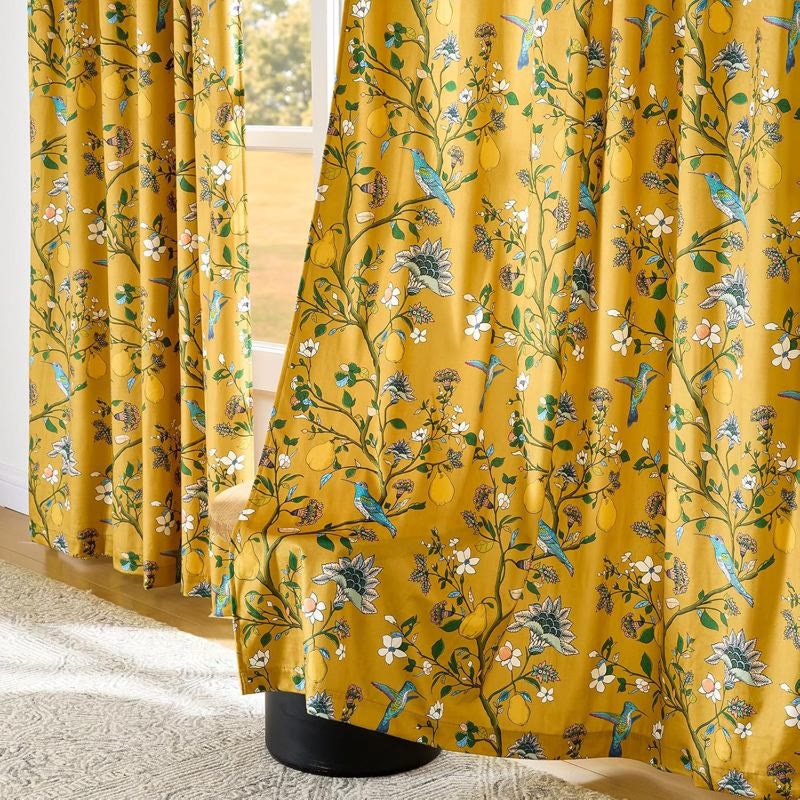 Vintage Country Bird & Floral Curtain - Yellow - 57"W x 106"L - image 14