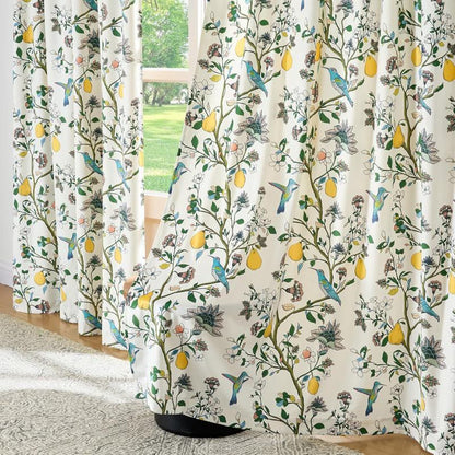 Vintage Country Bird & Floral Curtain - Beige - 57"W x 106"L - image 0