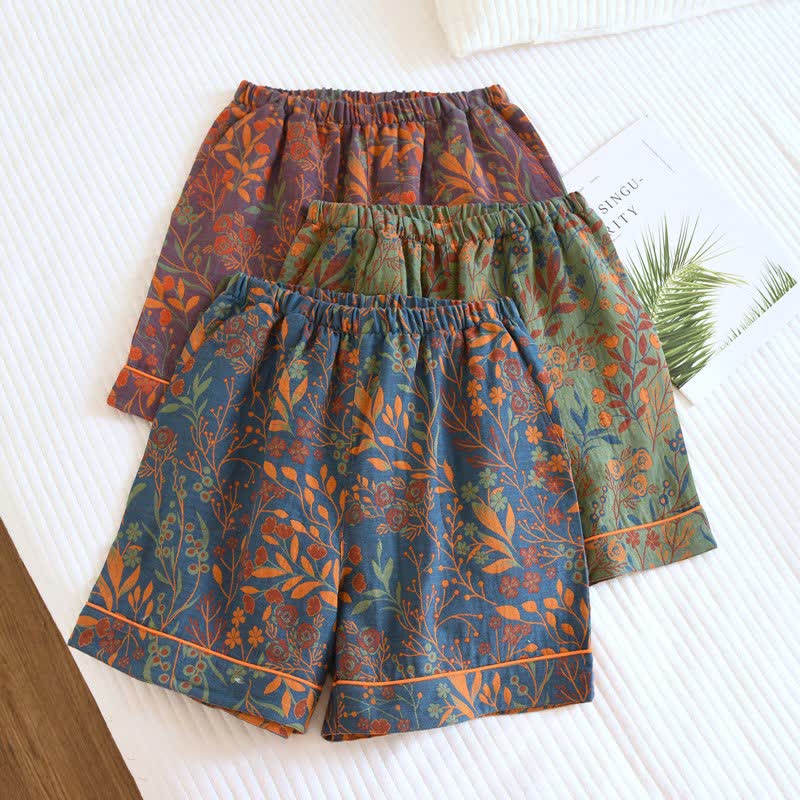 Vintage Leaf Cotton Gauze Pajama Shorts - image 0
