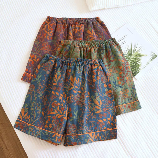 Vintage Leaf Cotton Gauze Pajama Shorts - image 0