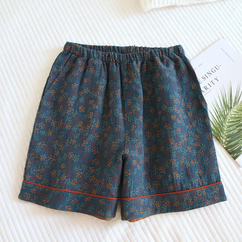 Branch Inspired Cotton Gauze Pajama Shorts - Blue - 2PCS - XL - image 0