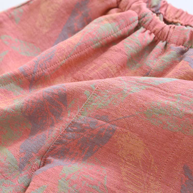 Artistic Leaf Cotton Gauze Pajama Shorts - image 5