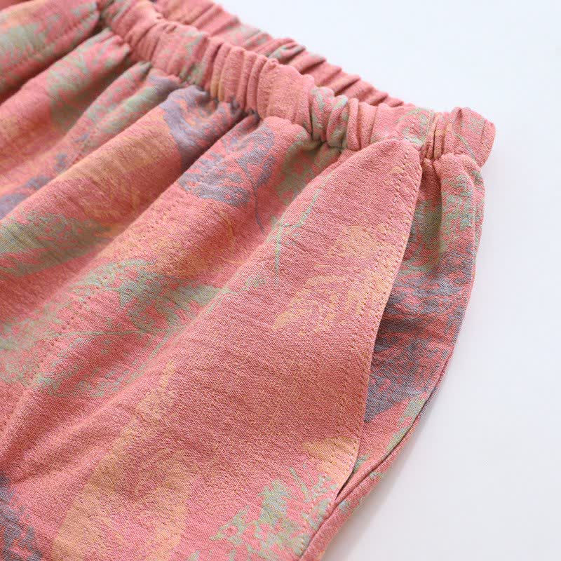 Artistic Leaf Cotton Gauze Pajama Shorts - image 2