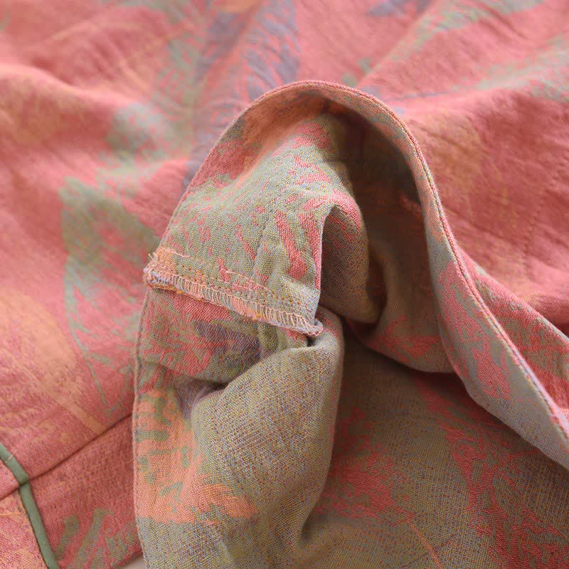 Artistic Leaf Cotton Gauze Pajama Shorts - image 6