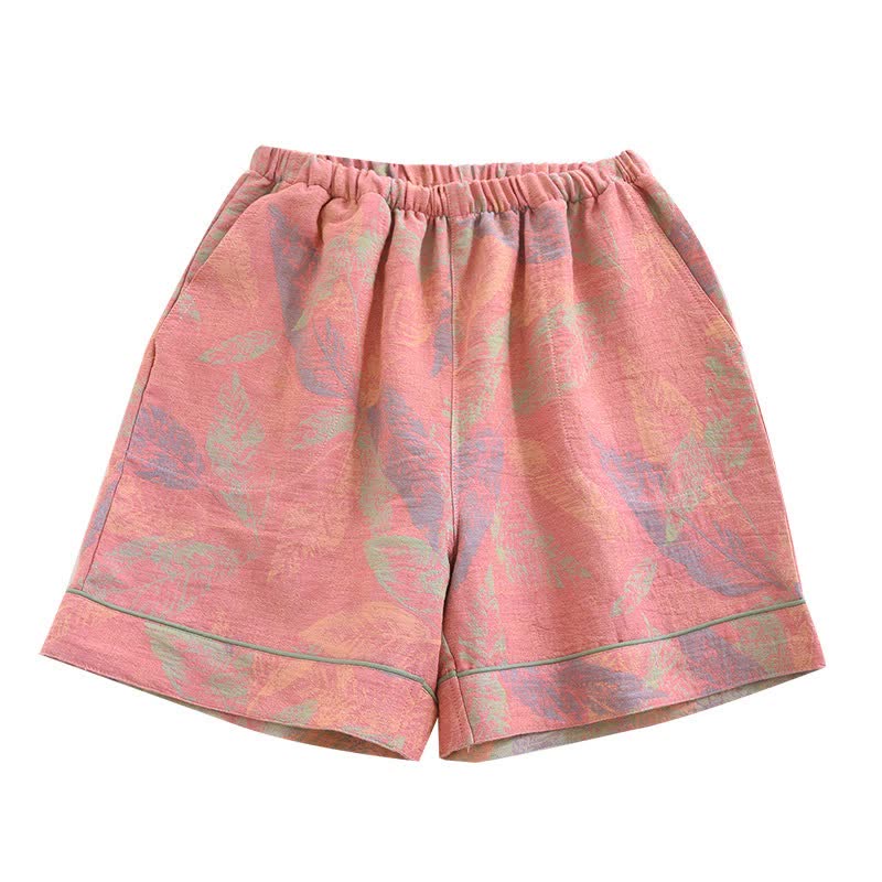 Artistic Leaf Cotton Gauze Pajama Shorts - image 7