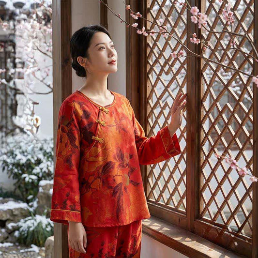 Luxurious Peony Pure Cotton Pajama Set - image 1