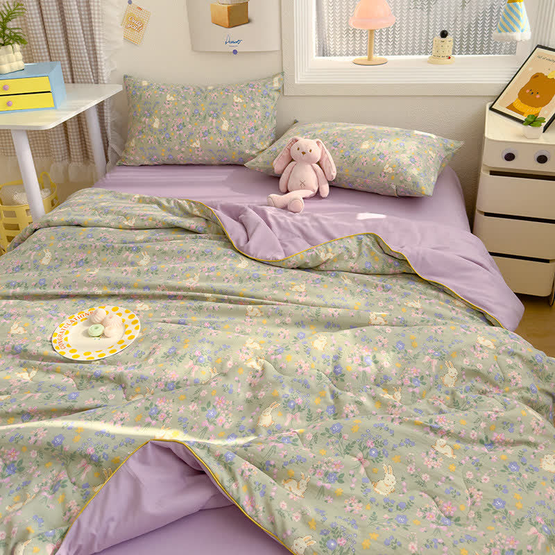 Fairytale Bunny & Floral Cotton Quilt - image 2