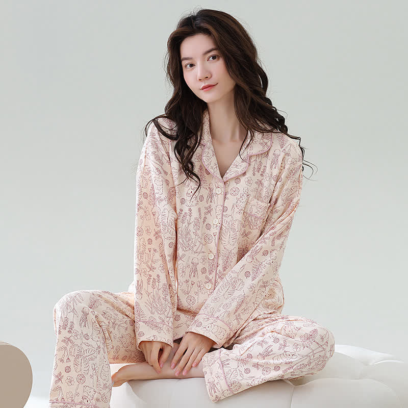 Tropical Leaf & Bunny Pajama Set - Pink - 3XL - image 0