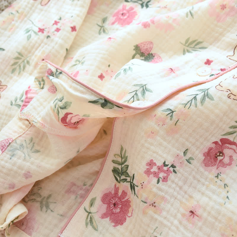 Floral & Bunny Cotton Gauze Pajama Top - image 7