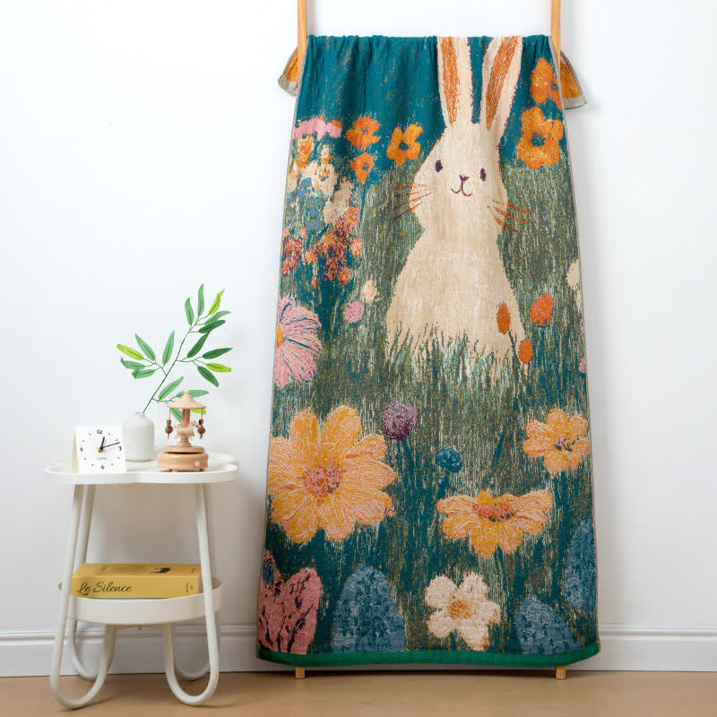 Fairytale Bunny Floral Cotton Gauze Bath Towel - Multicolor - 31"W × 63"L - image 0