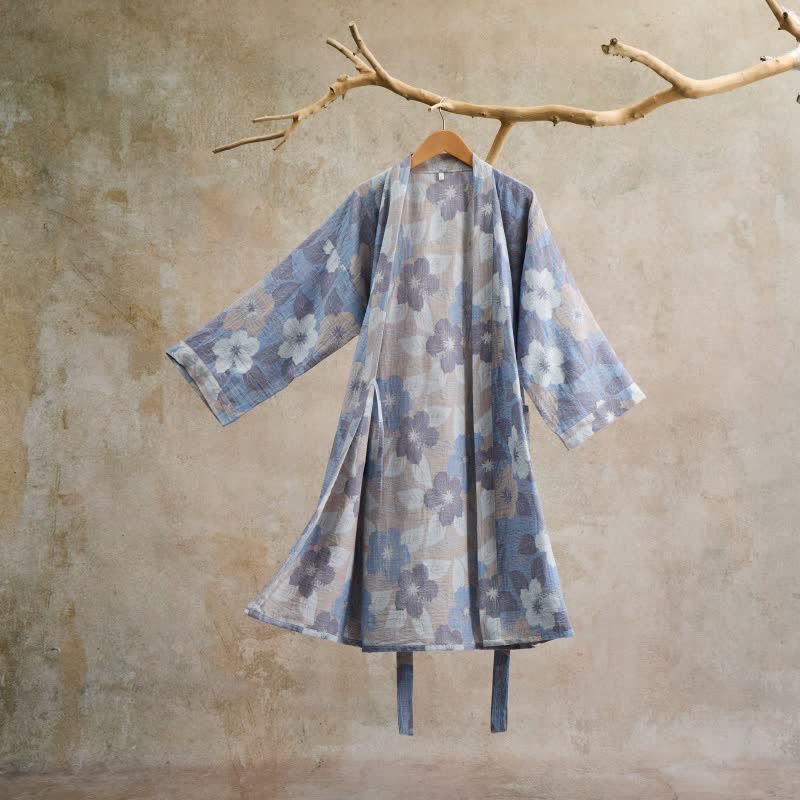 Cherry blossom Cotton Gauze Kimono Robe - Gray - L - image 0