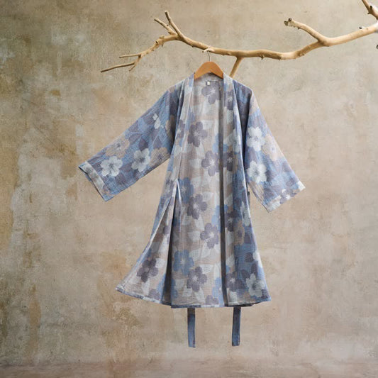Cherry blossom Cotton Gauze Kimono Robe - Gray - L - image 0