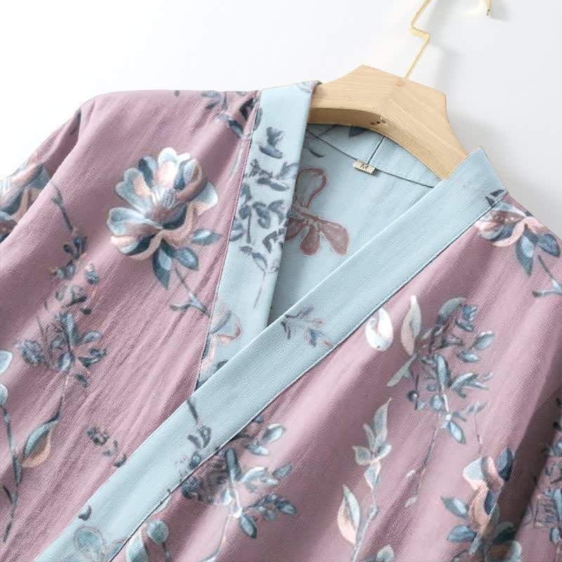 Double Gauze Blooming Floral Cotton Kimono Robe - image 4