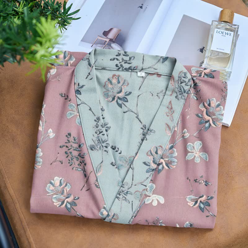 Double Gauze Blooming Floral Cotton Kimono Robe - image 4