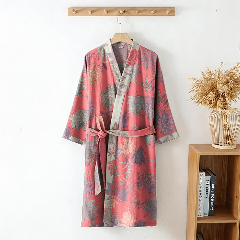 Double Gauze Maple Leaf Cotton Kimono Robe - image 2