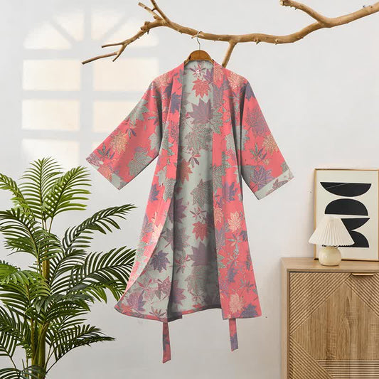 Double Gauze Maple Leaf Cotton Kimono Robe - image 1