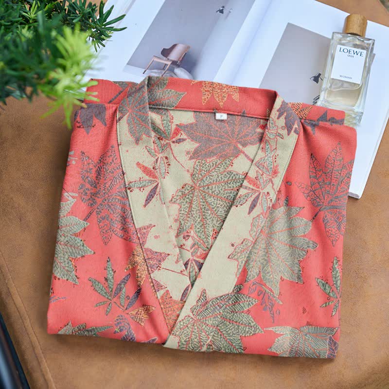 Double Gauze Maple Leaf Cotton Kimono Robe - image 3