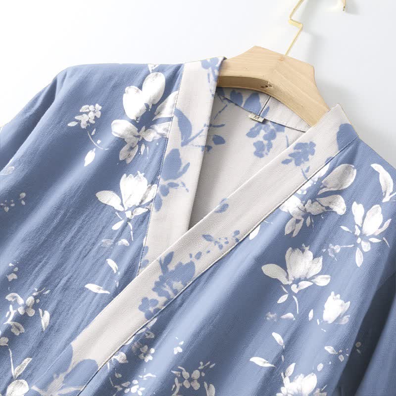 Double Gauze Elegant Floral Cotton Kimono Robe - image 4