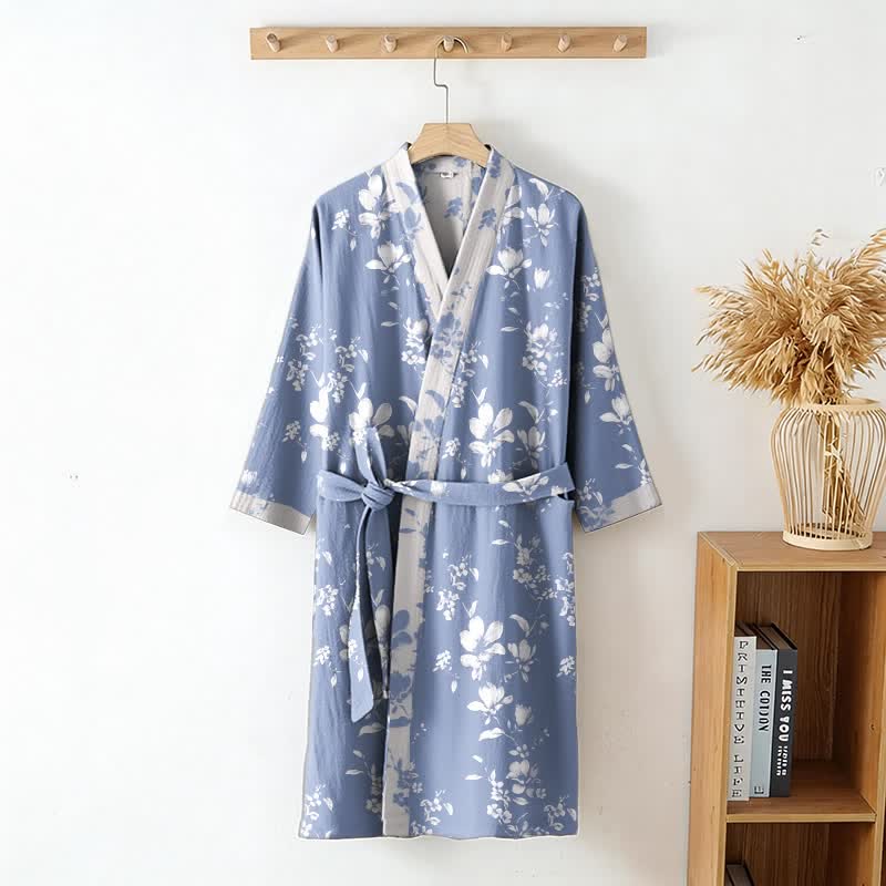 Double Gauze Elegant Floral Cotton Kimono Robe - image 2