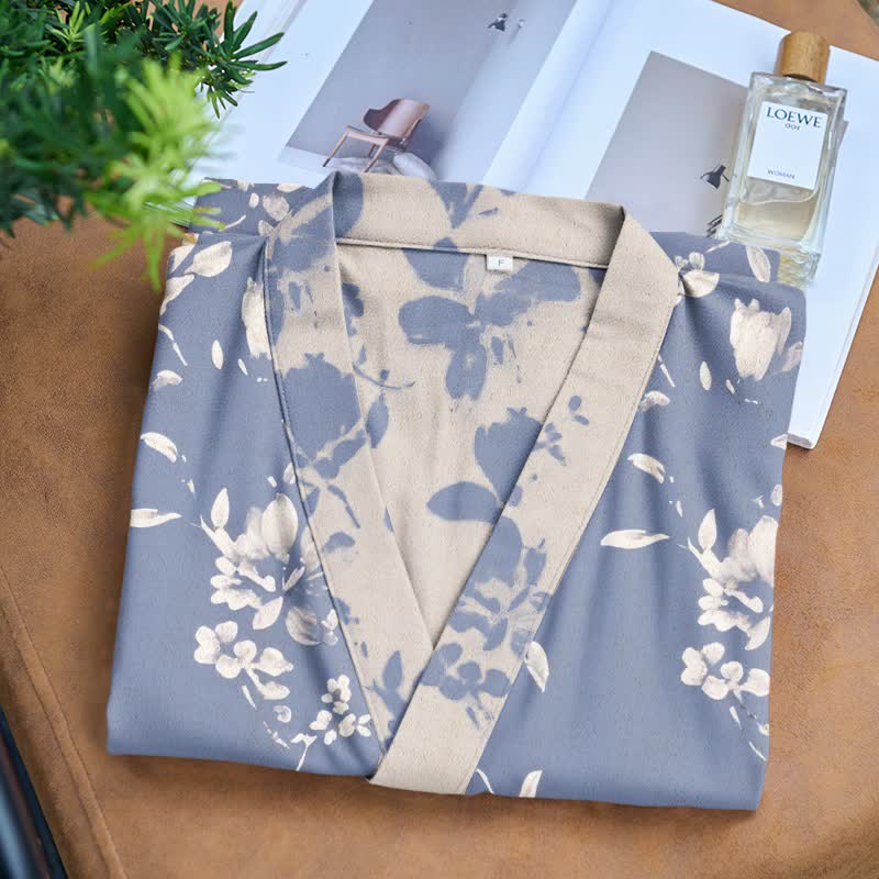 Double Gauze Elegant Floral Cotton Kimono Robe - image 3