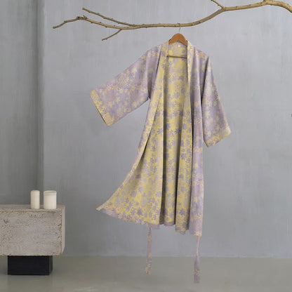 Double Gauze Botanical Cotton Kimono Robe - Purple - XL - image 0