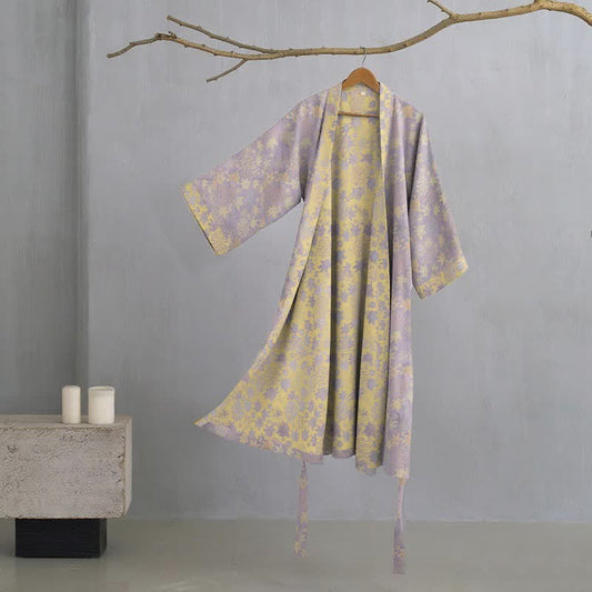 Double Gauze Botanical Cotton Kimono Robe - Purple - XL - image 0