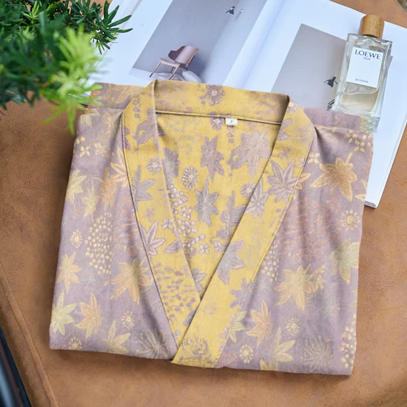 Double Gauze Botanical Cotton Kimono Robe - image 3