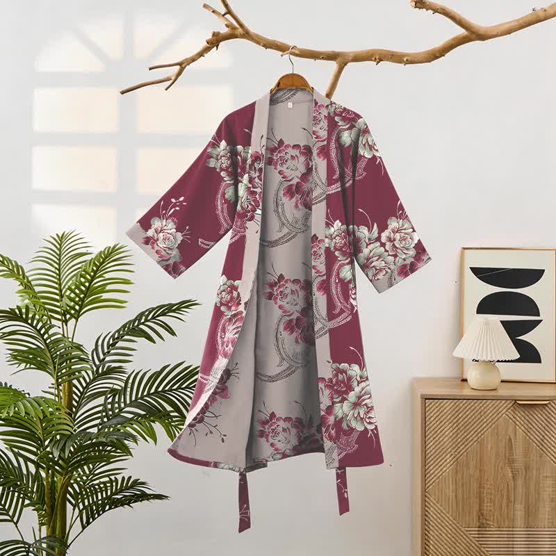 Luxurious Peony Double Gauze Cotton Kimono Robe - image 1