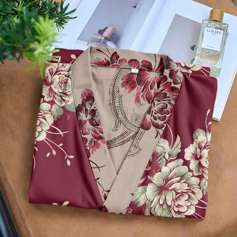 Luxurious Peony Double Gauze Cotton Kimono Robe - image 4
