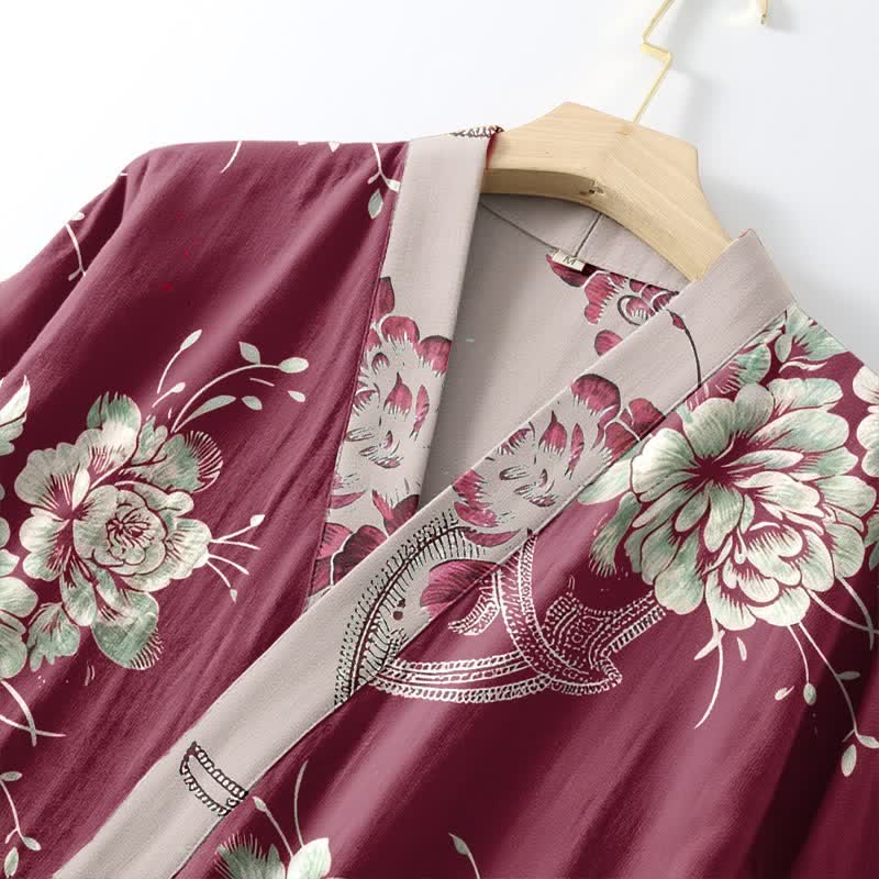 Luxurious Peony Double Gauze Cotton Kimono Robe - image 5
