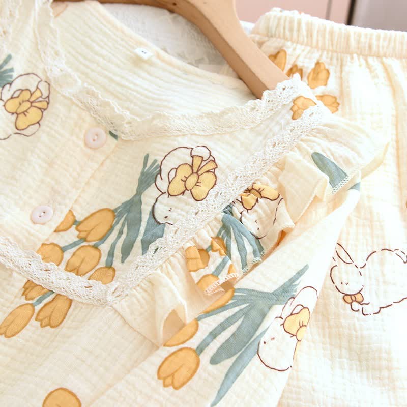 Tulip & Bunny Cotton Gauze Pajama Set - image 4