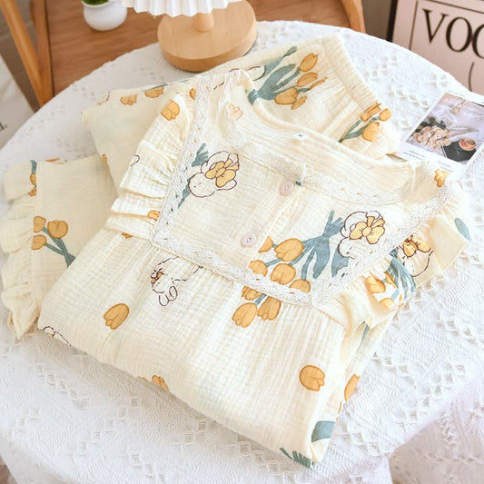 Tulip & Bunny Cotton Gauze Pajama Set - image 1