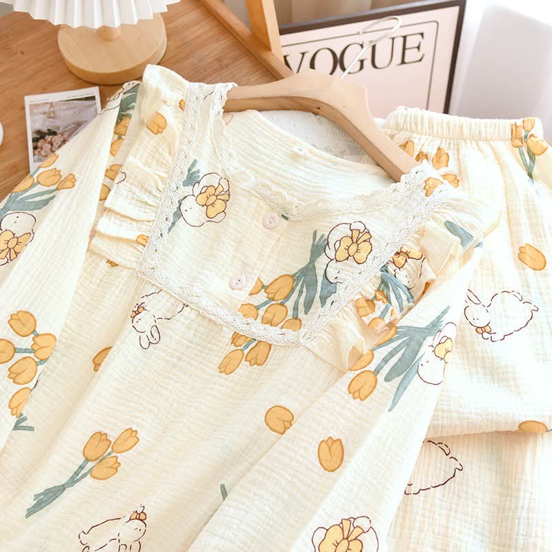 Tulip & Bunny Cotton Gauze Pajama Set - image 3