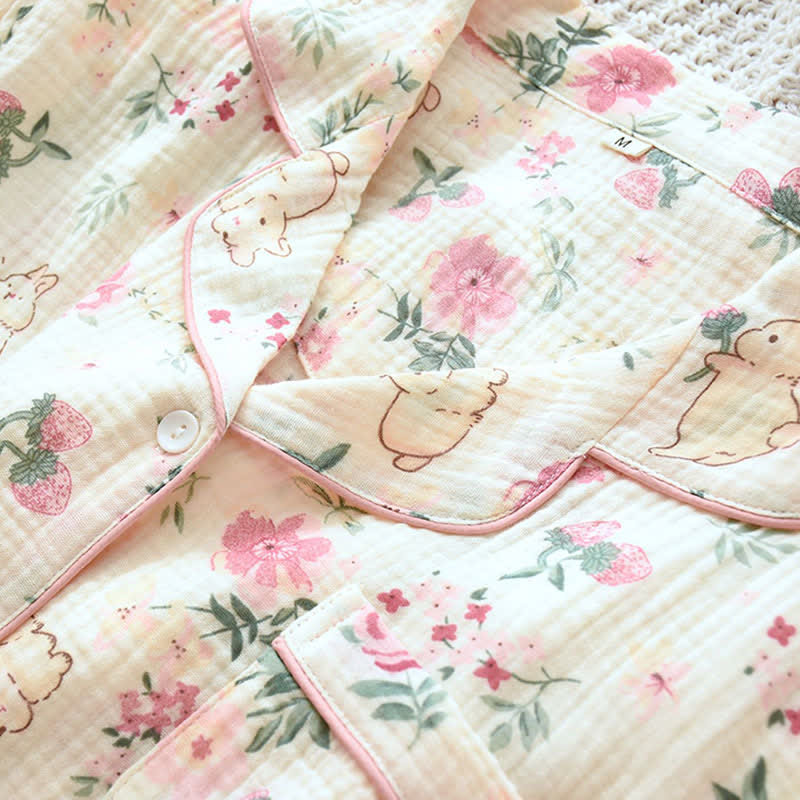Floral & Bunny Cotton Gauze Pajama Top - image 3