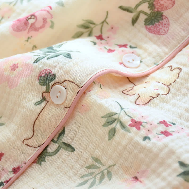 Floral & Bunny Cotton Gauze Pajama Top - image 5