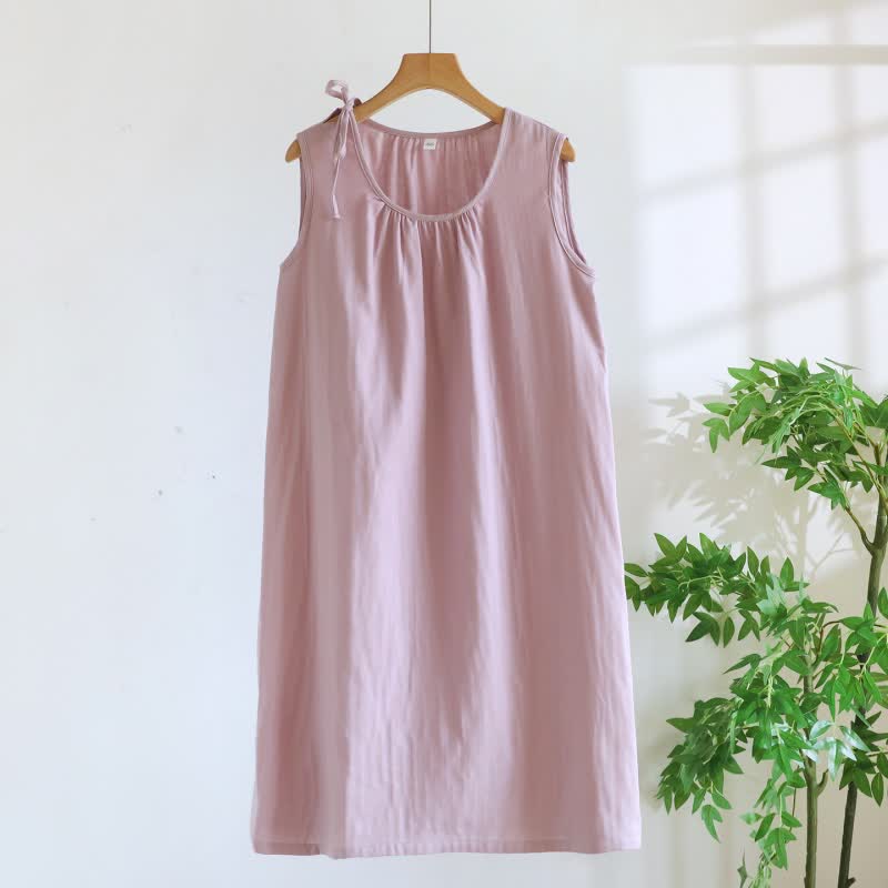 Minimalist Solid Color Cotton Sleeveless Nightgown - Light Purple - XL - image 15