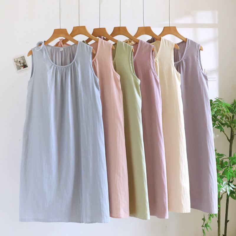 Minimalist Solid Color Cotton Sleeveless Nightgown - image 1