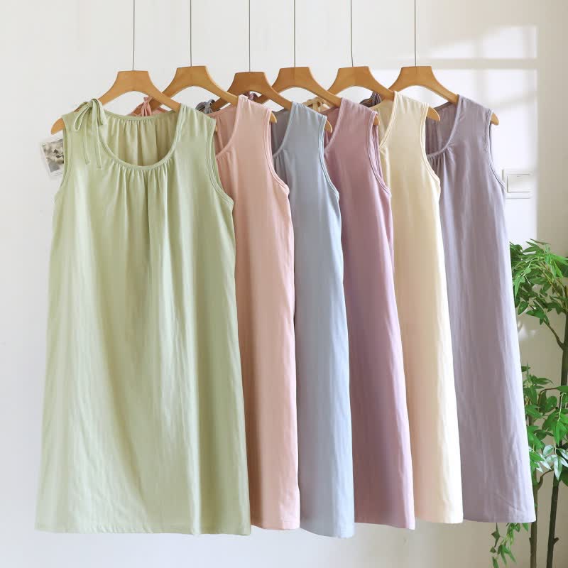 Minimalist Solid Color Cotton Sleeveless Nightgown - image 0