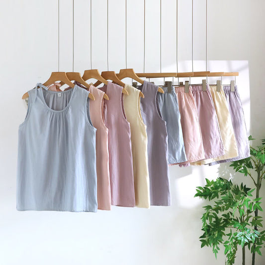 Solild Cotton Double Gauze Sleeveless Pajamas - image 0
