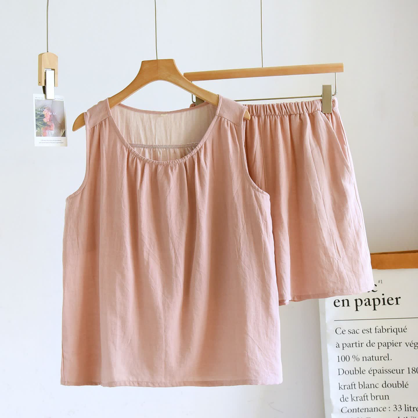 Solid Cotton Gauze Tank & Shorts Set - Light Pink - XL - image 13