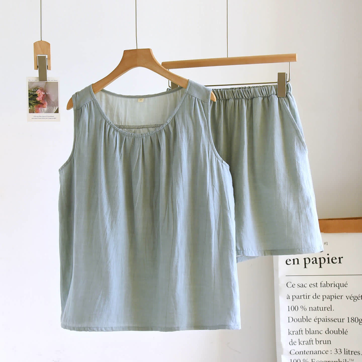 Solid Cotton Gauze Tank & Shorts Set - Green - XL - image 10