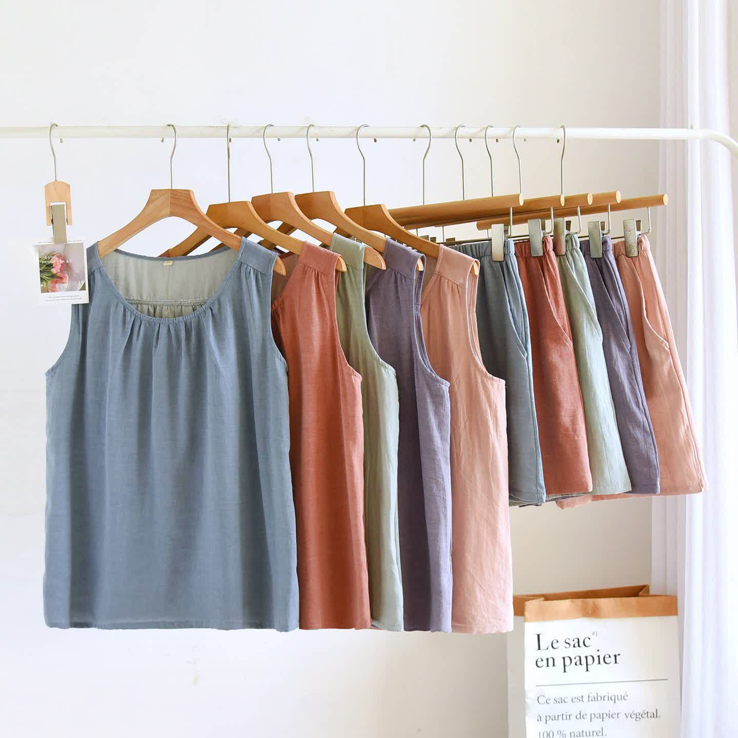 Solid Cotton Gauze Tank & Shorts Set - image 0