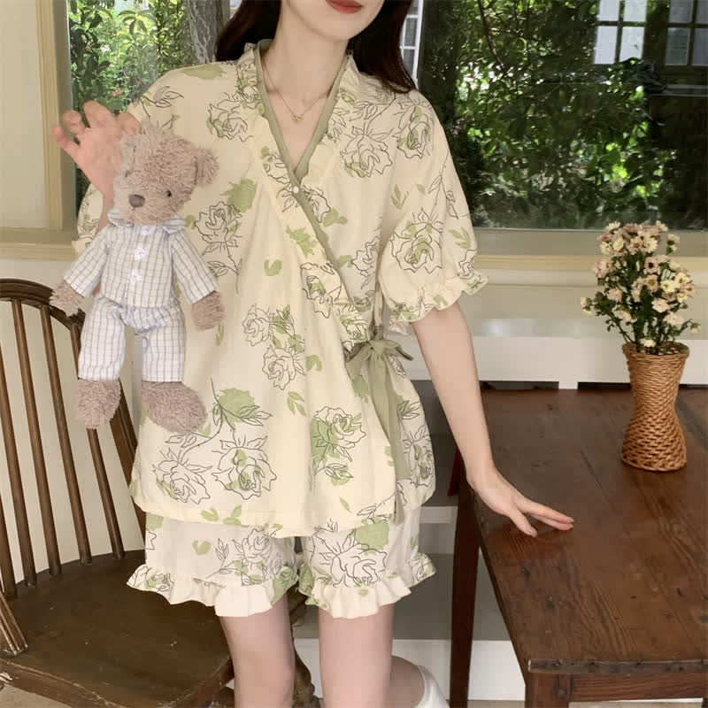 Artistic Rose Ruffle Sleeve Pajama Set - image 2