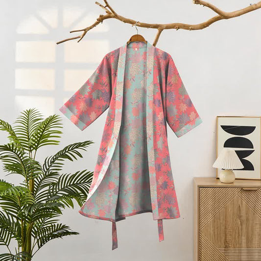 Double Gauze Maple Leaf Cotton Kimono Robe - image 1