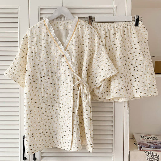 Short Sleeve Kimono Floral Cotton Pajama Set - image 0