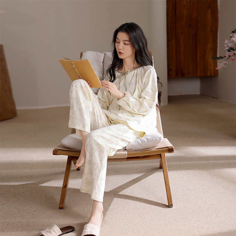 Floral Cotton Two-Piece Long Sleeve Homewear - image 1