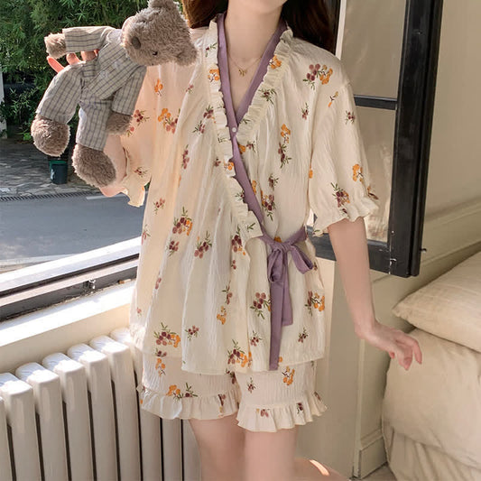 Rustic Berry Ruffle Sleeve Pajama Set - image 1