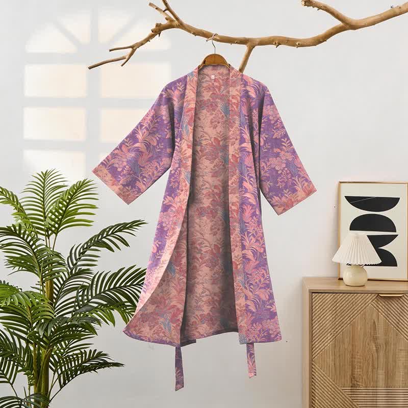 Serene Style Botanical Lavender Cotton Double Gauze Robe - image 2